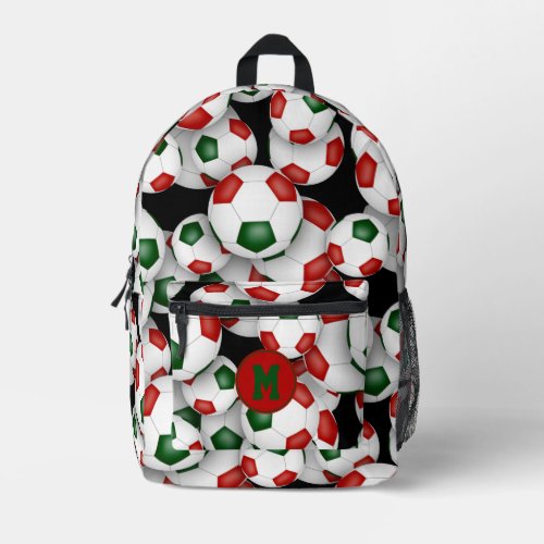 soccer athlete red green team colors  printed backpack