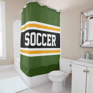 SOCCER Athletic Bold Green Black Orange Stripes Shower Curtain