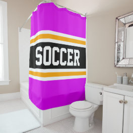 SOCCER Athletic Bright Pink Black Yellow Stripes Shower Curtain