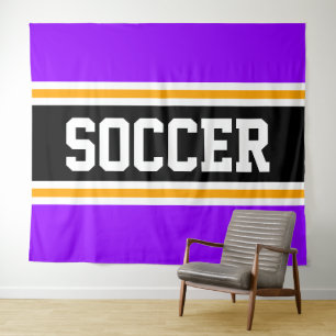 SOCCER Athletic Bright Purple Black Orange Stripes Tapestry