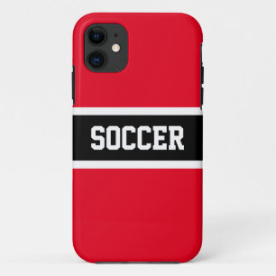 SOCCER Athletic Fun Bright Red Black White Stripes iPhone 11 Case