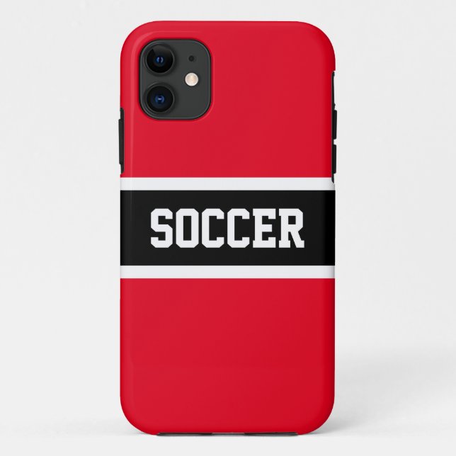 SOCCER Athletic Fun Bright Red Black White Stripes Case-Mate iPhone Case (Back)