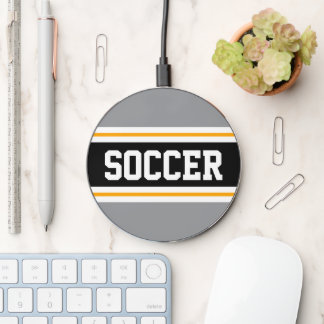 SOCCER Athletic Gray Black Orange Racing Stripes Wireless Charger