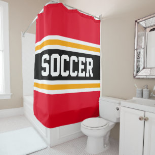 SOCCER Athletic Red Black Orange Racing Stripes Shower Curtain