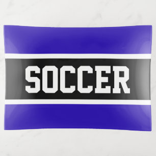 SOCCER Athletic Royal Blue Black White Stripes Trinket Tray