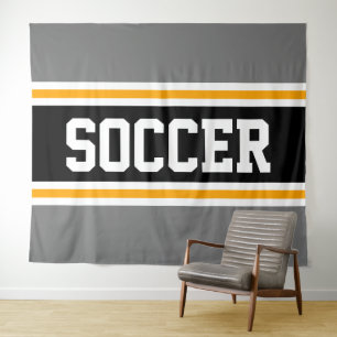 SOCCER Athletic Sporty Gray Black Orange Stripes Tapestry