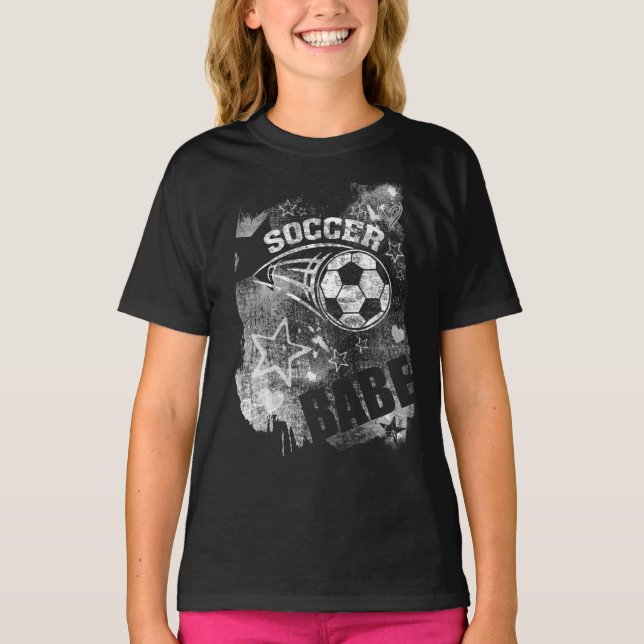Soccer Babe, Black Grunge Soccer T-Shirt (Front)