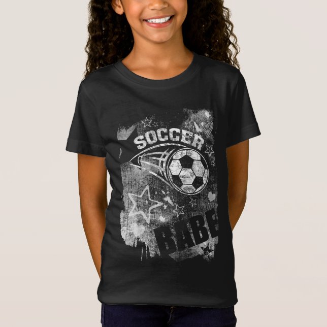 Soccer Babe, Black Grunge Soccer T-Shirt (Front)