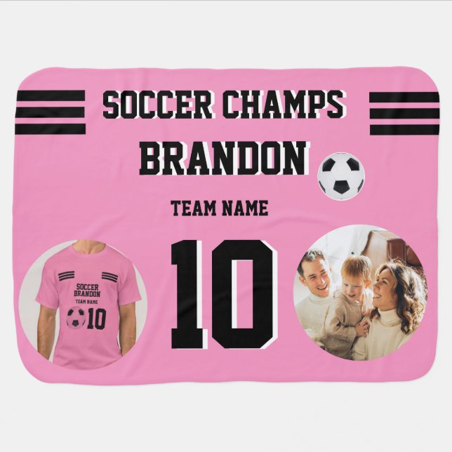 soccer Baby Blanket  pink  photos & personalized  (Horizontal)