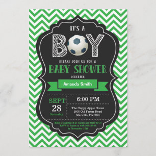 Soccer Baby Shower Invitation Green Chevron