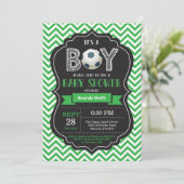 Soccer Baby Shower Invitation Green Chevron (Standing Front)