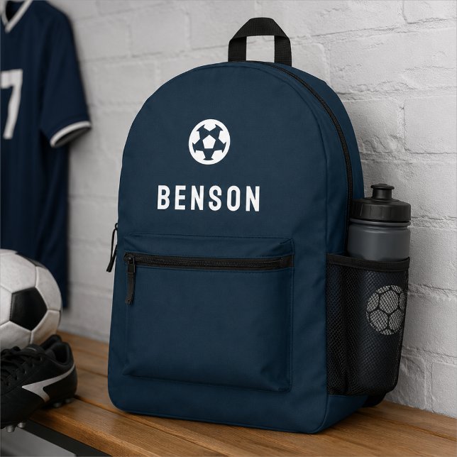 Soccer Backpack | Player Name Sports Kit Bag (Personalized soccer backpack with player name and ball icon for match day team gear.)