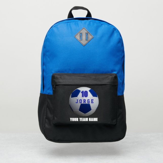 soccer backpacks sports team boys blue to school (Front)