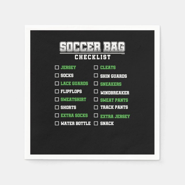 Soccer Bag Checklist Goals Footballer Football Pla Napkins (Front)