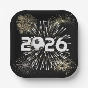 Soccer Ball 2026 New Year's Eve Party Paper Plates