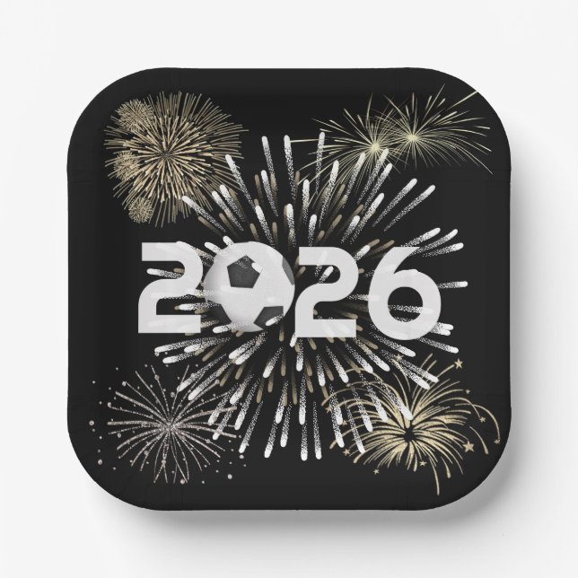 Soccer Ball 2026 New Year's Eve Party Paper Plates (Front)