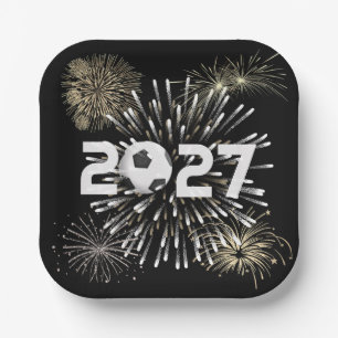 Soccer Ball 2027 New Year's Eve Party Paper Plates