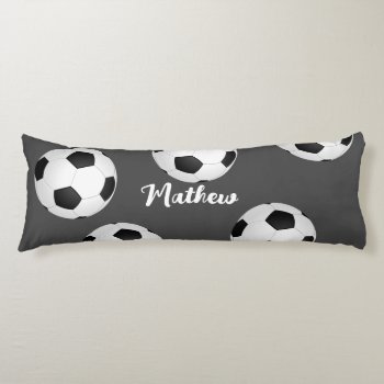 Soccer Ball Add Any Name Or Text Gray And White Body Pillow by annpowellart at Zazzle