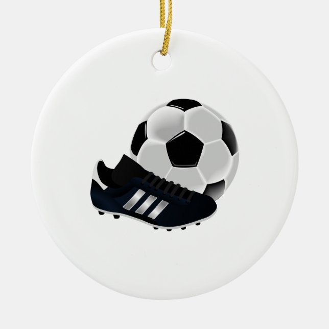 Soccer Ball and Cleat Ceramic Ornament (Front)