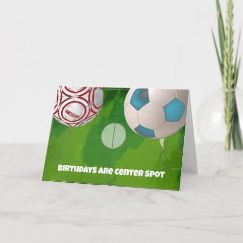 Soccer Ball and Field Fun Birthday Pun Card