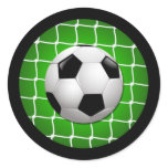 SOCCER BALL AND GOAL NET CLASSIC ROUND STICKER