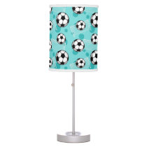Soccer Ball and Goal Pattern Teal Table Lamp