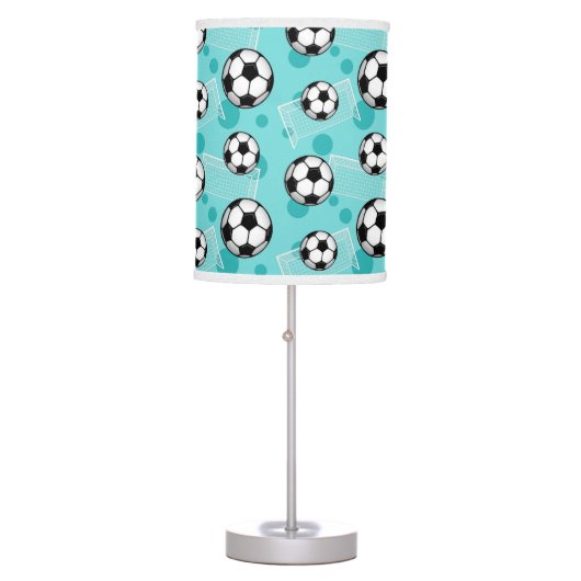 Soccer Ball and Goal Pattern Teal Table Lamp (Front)