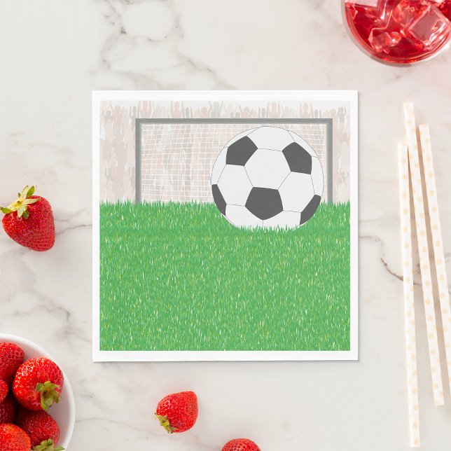 Soccer Ball and Goal Post on Green Grass Field Napkins (Creator Uploaded)