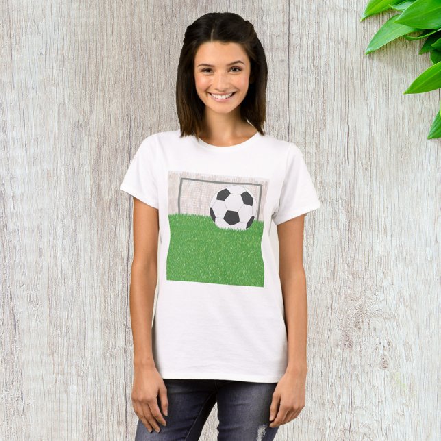 Soccer Ball and Goal Post on Green Grass Field T-Shirt (Creator Uploaded)