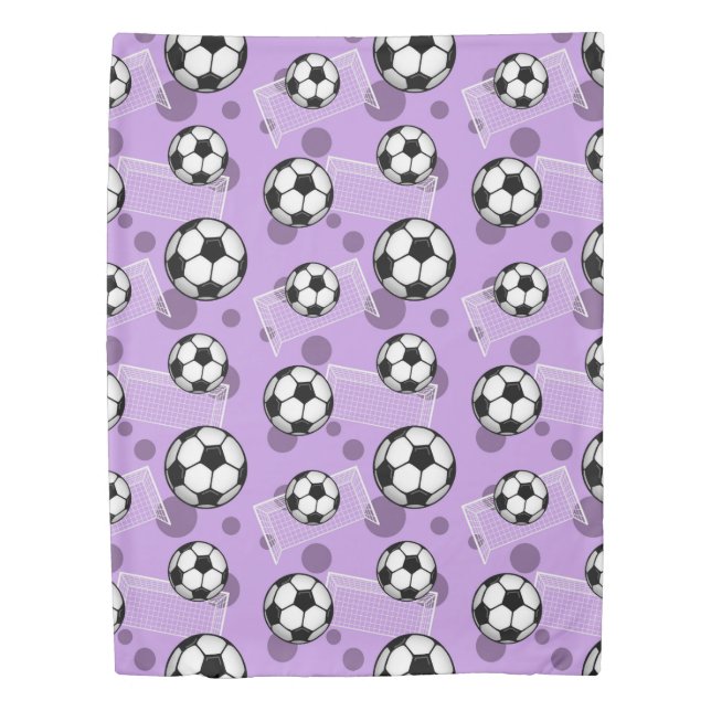 Soccer Ball and Goal Purple Pattern Duvet Cover (Front)