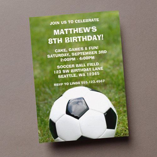 Soccer Ball and Grass Birthday Party Invitations