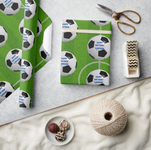 Soccer Ball and Pitch Personalized Wrapping Paper