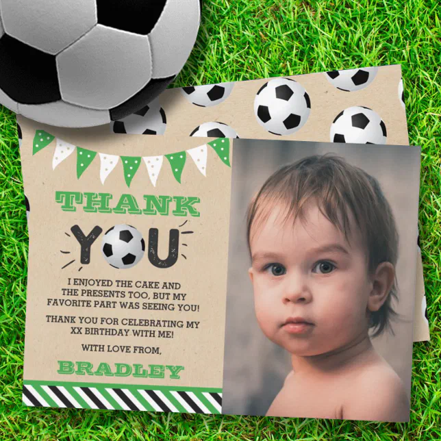 Soccer Ball Any Age Photo Birthday Thank You Card | Zazzle