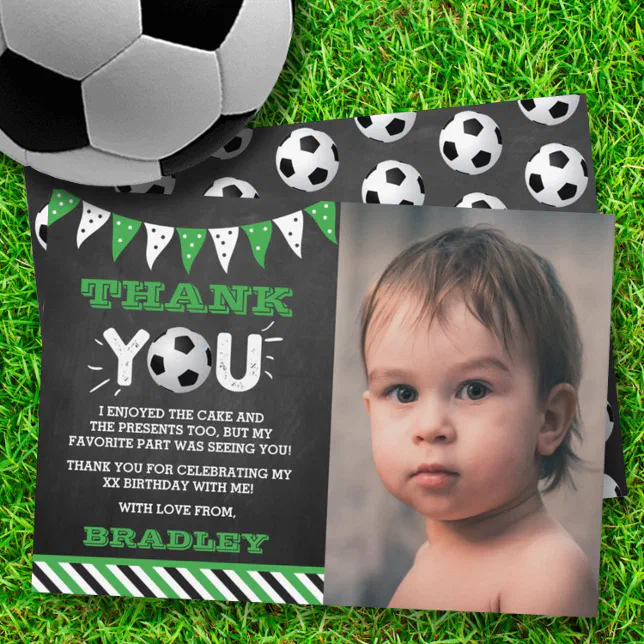 Soccer Ball Any Age Photo Birthday Thank You Card | Zazzle