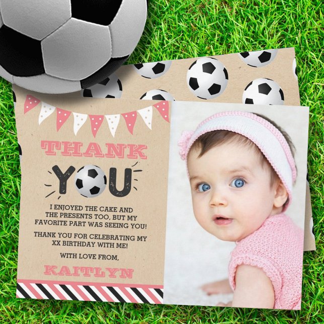 Soccer Ball Any Age Photo Birthday Thank You Card (Creator Uploaded)
