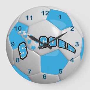 Soccer Ball Baby Blue Large Clock