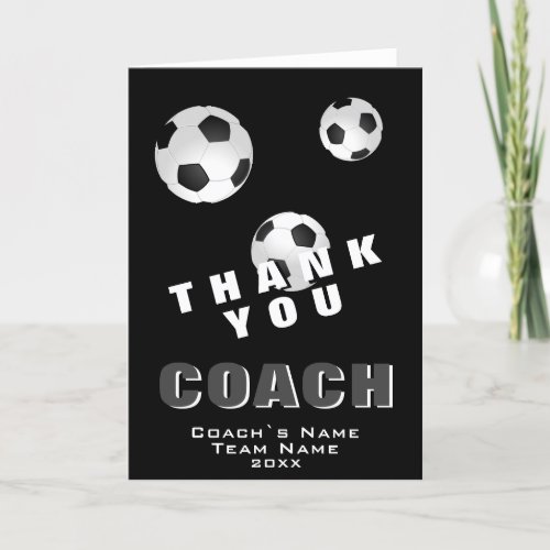 Soccer Ball Black and White Thank you Coach Card