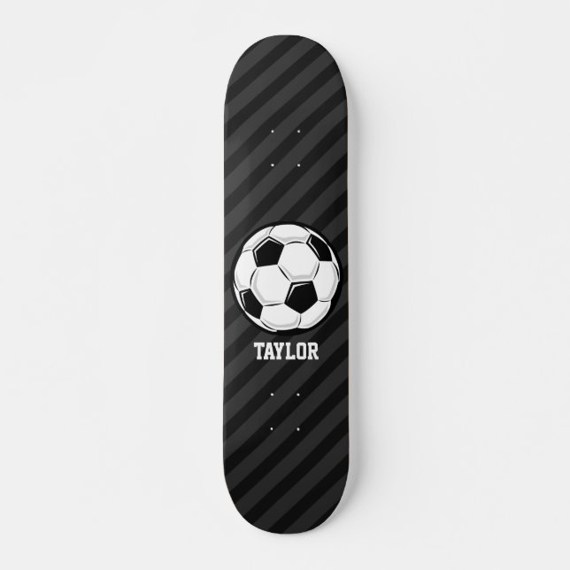Soccer Ball; Black & Dark Gray Stripes Skateboard Deck (Front)