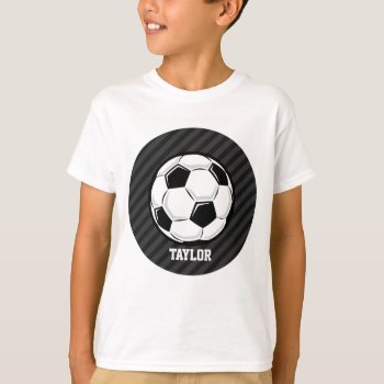 Soccer Ball; Black & Dark Gray Stripes T-shirt by Birthday_Party_House at Zazzle