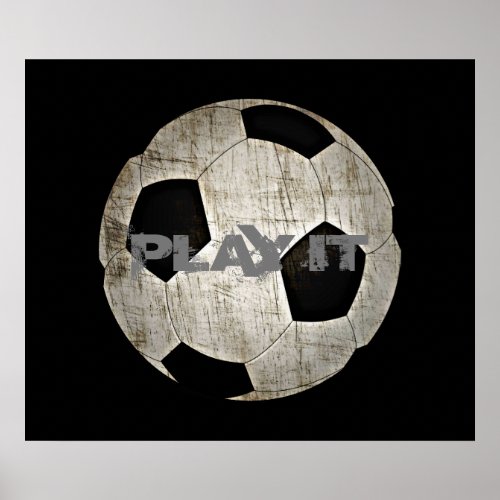 Soccer Ball Black White Sports Boys Bedroom Poster