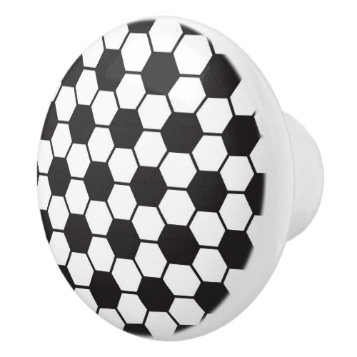 Soccer Ball Black White Sports Pattern Ceramic Knob