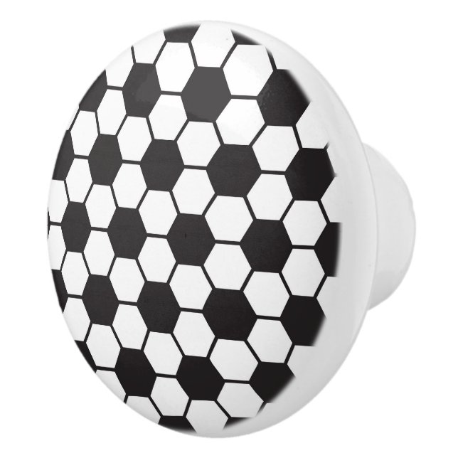 Soccer Ball Black White Sports Pattern Ceramic Knob (Right)