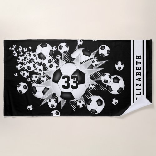 soccer ball blowout girls name jersey number beach towel
