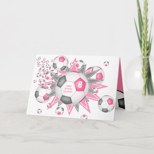 soccer ball blowout girls pink gray birthday card