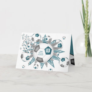 soccer ball blowout girls teal gray birthday card
