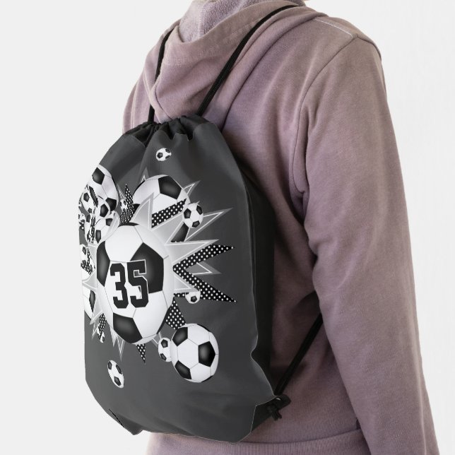 soccer ball blowout girls team jersey number drawstring bag (Insitu)