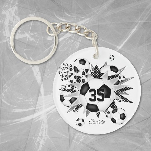 Soccer ball blowout girls team jersey number  keychain