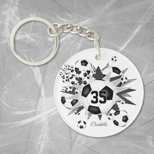 Soccer ball blowout girls team jersey number  keychain (Creator Uploaded)