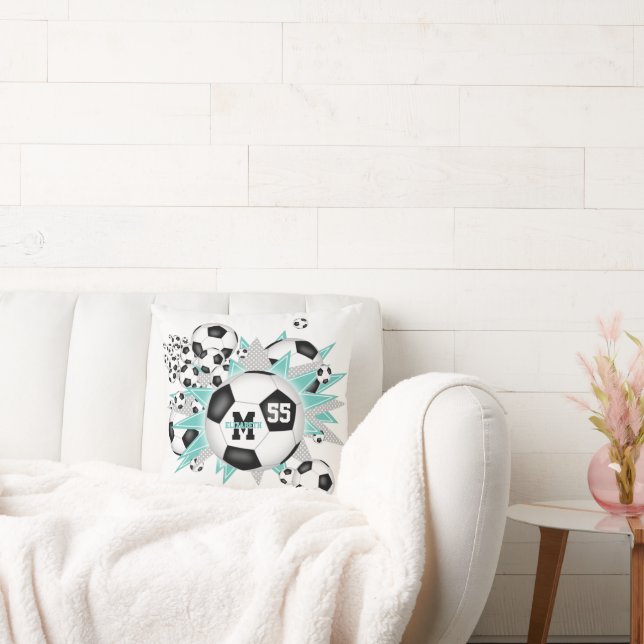 soccer ball blowout girly sports room decor throw pillow (Couch)