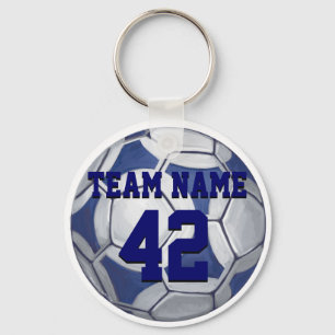 Soccer Ball Blue and White Name and Number Keychain